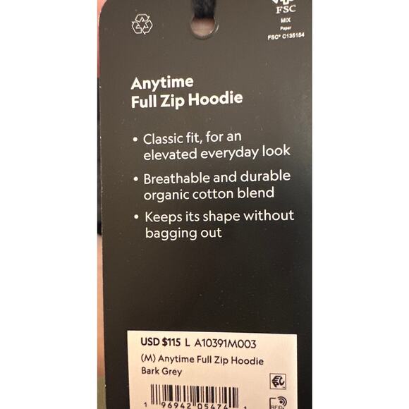 Allbirds anytime full zip hoodie bark grey mens size Large new with tags - Picture 3 of 4
